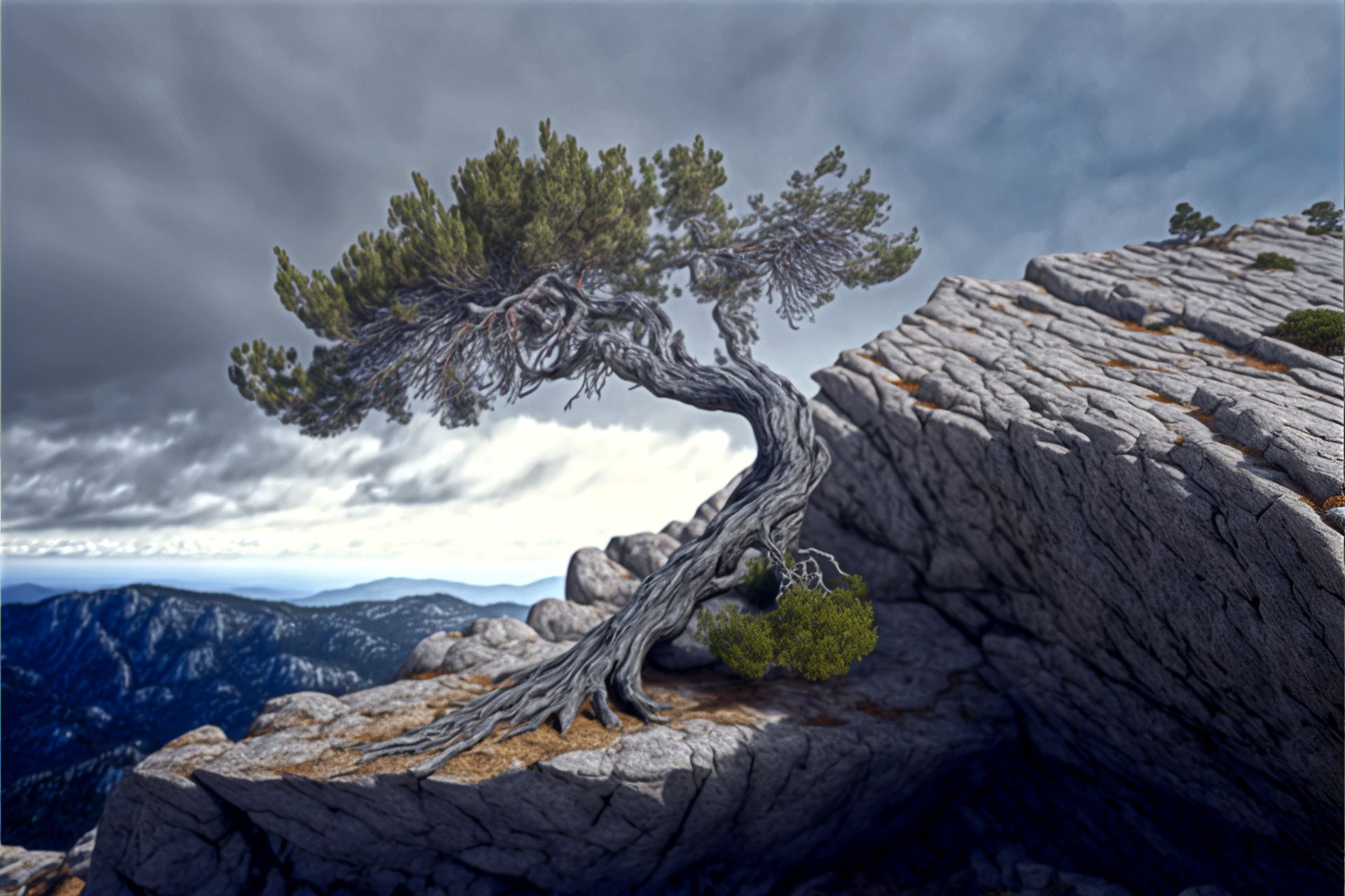 An old Juniper tree growing on a mountain
