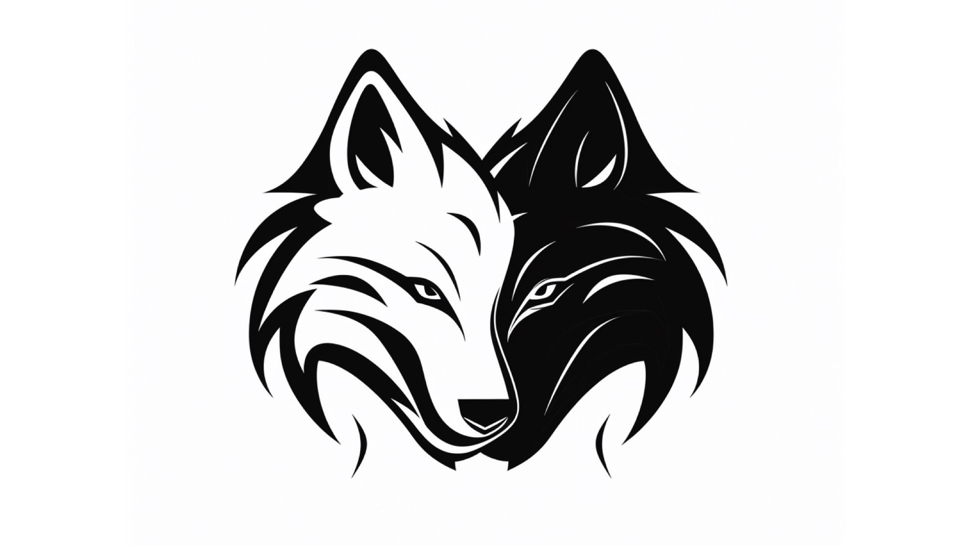 A black and white wolf merged - illustration